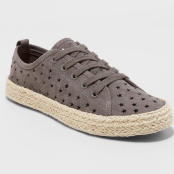 Womens Taupe Star Laser Printed Espadrille Sneaker - Picture 1 of 8